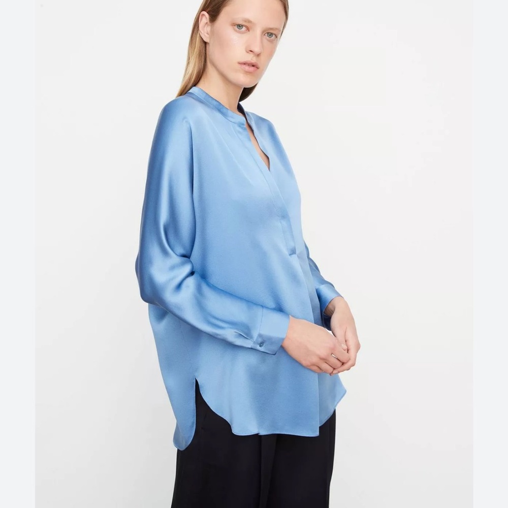 Vince Silk Satin Blouse in Azure NWT Size Small